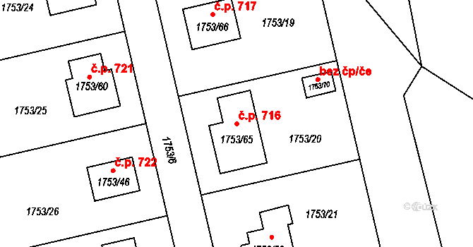 Velké Opatovice 716 na parcele st. 1753/65 v KÚ Velké Opatovice, Katastrální mapa