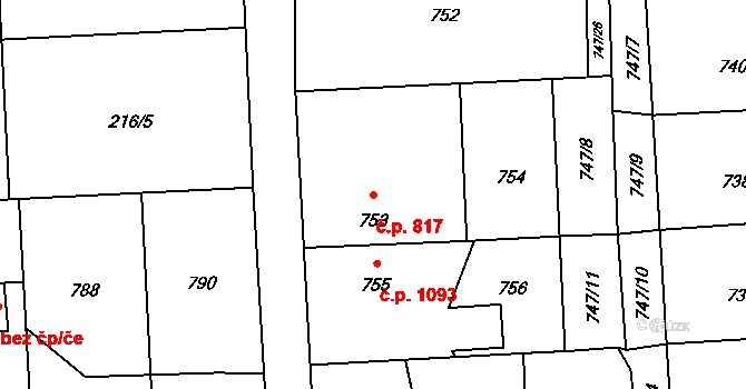 Horní Suchá 817 na parcele st. 753 v KÚ Horní Suchá, Katastrální mapa