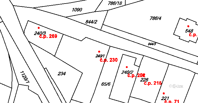 Byšice 230 na parcele st. 240/1 v KÚ Byšice, Katastrální mapa