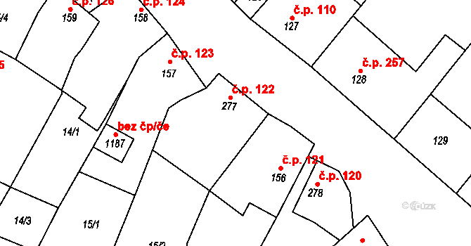 Kostelec nad Labem 122 na parcele st. 277 v KÚ Kostelec nad Labem, Katastrální mapa