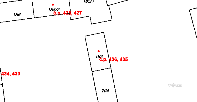 Líně 435,436 na parcele st. 193 v KÚ Líně, Katastrální mapa