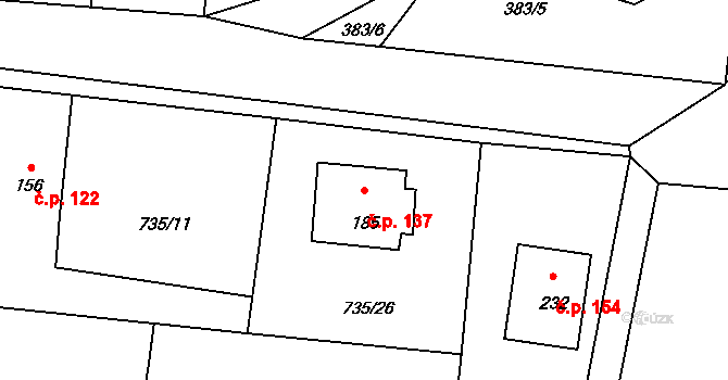 Myslkovice 137 na parcele st. 185 v KÚ Myslkovice, Katastrální mapa