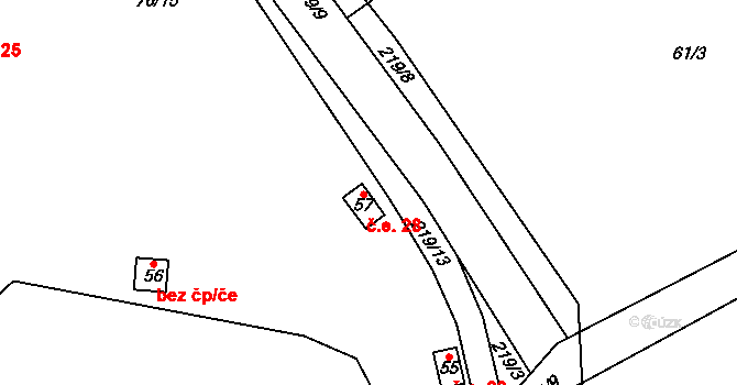 Chmelná 28, Sušice na parcele st. 57 v KÚ Malá Chmelná, Katastrální mapa