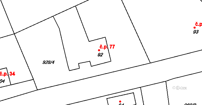 Trokavec 77 na parcele st. 92 v KÚ Trokavec, Katastrální mapa