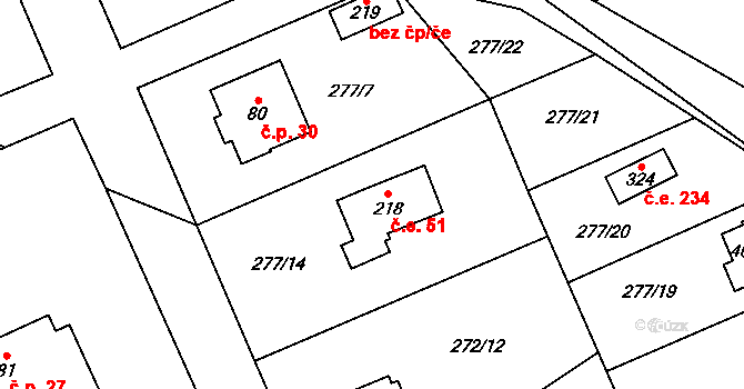 Horní Bradlo 51 na parcele st. 218 v KÚ Horní Bradlo, Katastrální mapa