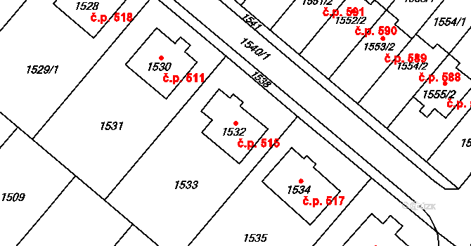 Rájec 515, Rájec-Jestřebí na parcele st. 1532 v KÚ Rájec nad Svitavou, Katastrální mapa