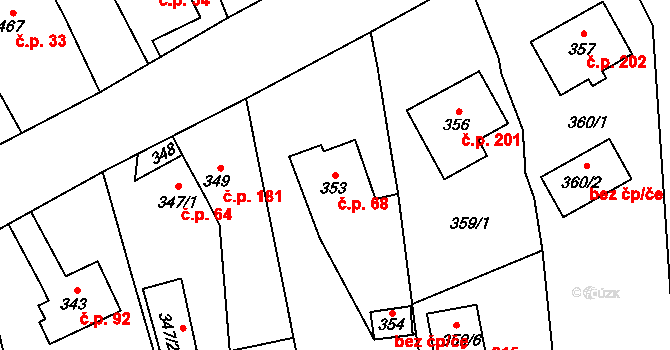 Sobotín 68 na parcele st. 353 v KÚ Sobotín, Katastrální mapa
