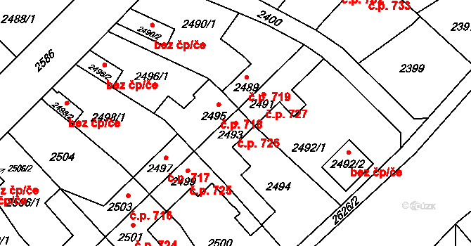 Zábřeh 726 na parcele st. 2493 v KÚ Zábřeh na Moravě, Katastrální mapa