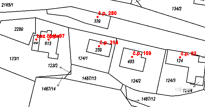 Veřovice 314 na parcele st. 259 v KÚ Veřovice, Katastrální mapa