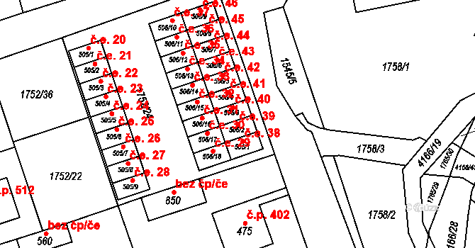 Libouchec 39 na parcele st. 506/2 v KÚ Libouchec, Katastrální mapa