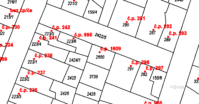 Rosice 1609 na parcele st. 2650 v KÚ Rosice u Brna, Katastrální mapa