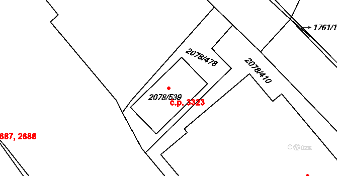 Záběhlice 3323, Praha na parcele st. 2078/539 v KÚ Záběhlice, Katastrální mapa