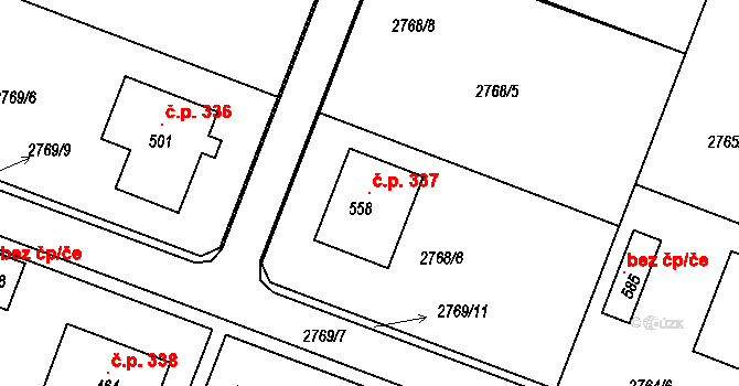 Hluboké Mašůvky 337 na parcele st. 558 v KÚ Hluboké Mašůvky, Katastrální mapa
