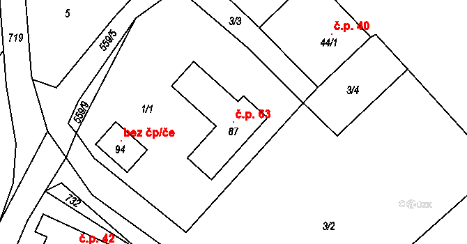 Gručovice 63, Březová na parcele st. 87 v KÚ Gručovice, Katastrální mapa