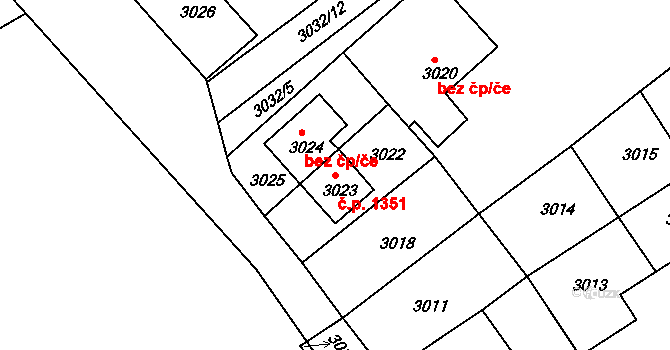 Holešov 1351 na parcele st. 3023 v KÚ Holešov, Katastrální mapa