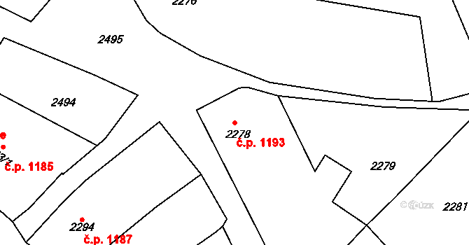 Rakšice 1193, Moravský Krumlov na parcele st. 2278 v KÚ Moravský Krumlov, Katastrální mapa