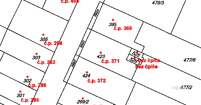 Přerov II-Předmostí 371, Přerov na parcele st. 423 v KÚ Předmostí, Katastrální mapa