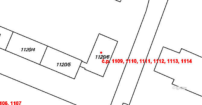 Ostrov 1109,1110,1111,1112, na parcele st. 1120/6 v KÚ Ostrov nad Ohří, Katastrální mapa