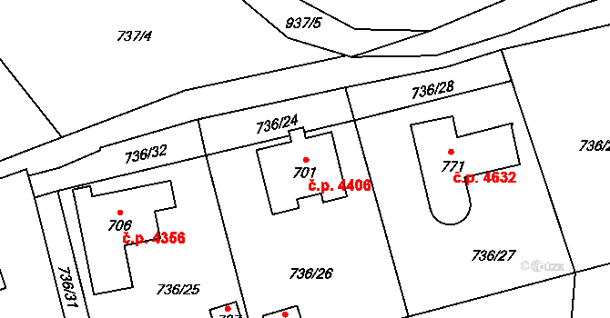 Kokonín 4406, Jablonec nad Nisou na parcele st. 701 v KÚ Kokonín, Katastrální mapa