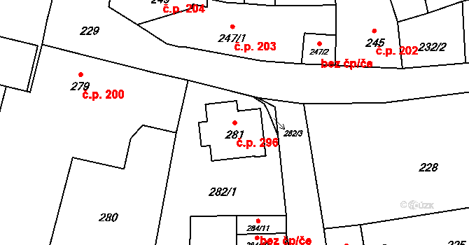 Doksy 296 na parcele st. 281 v KÚ Doksy u Máchova jezera, Katastrální mapa
