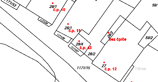 Kamenná 43 na parcele st. 28/4 v KÚ Kamenná u Jihlavy, Katastrální mapa