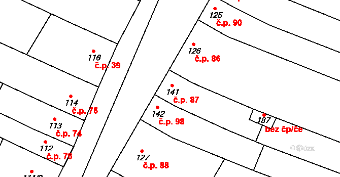 Zdislavice 87, Troubky-Zdislavice na parcele st. 141 v KÚ Zdislavice, Katastrální mapa