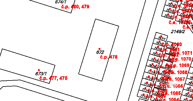 Dědice 478, Vyškov na parcele st. 672 v KÚ Dědice u Vyškova, Katastrální mapa