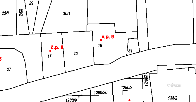 Býkov 9, Býkov-Láryšov na parcele st. 18 v KÚ Býkov, Katastrální mapa
