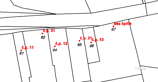 Žhery 21, Klučov na parcele st. 65 v KÚ Žhery, Katastrální mapa
