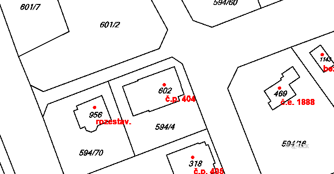 Olešovice 404, Kamenice na parcele st. 602 v KÚ Ládví, Katastrální mapa