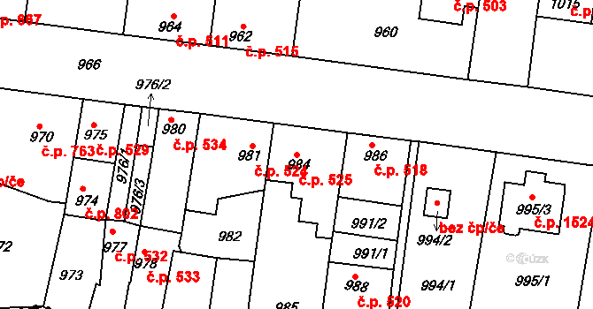 Švermov 525, Kladno na parcele st. 984 v KÚ Motyčín, Katastrální mapa