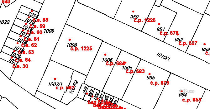 Děčín IV-Podmokly 684, Děčín na parcele st. 1006 v KÚ Podmokly, Katastrální mapa