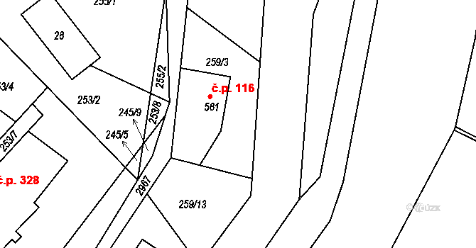 Ostravice 1022 na parcele st. 259/13 v KÚ Staré Hamry 2, Katastrální mapa