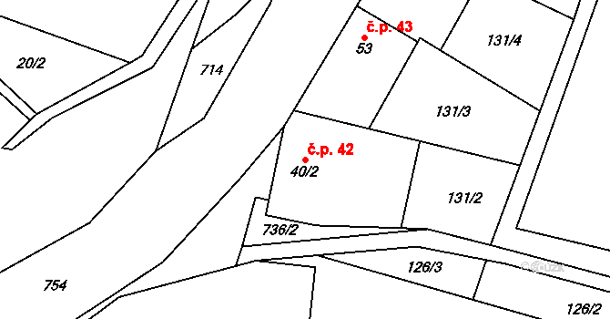 Savín 42, Litovel na parcele st. 40/2 v KÚ Savín, Katastrální mapa