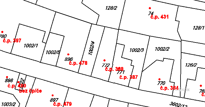Cvikov II 388, Cvikov na parcele st. 772 v KÚ Cvikov, Katastrální mapa