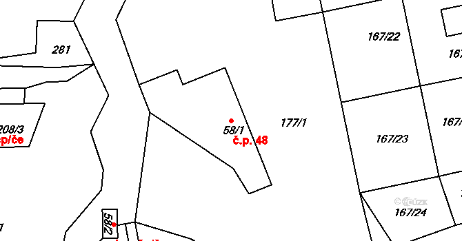Kyje 48 na parcele st. 58/1 v KÚ Kyje u Jičína, Katastrální mapa