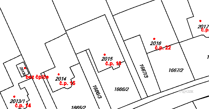 Sedličky 16, Jičín na parcele st. 2015 v KÚ Jičín, Katastrální mapa