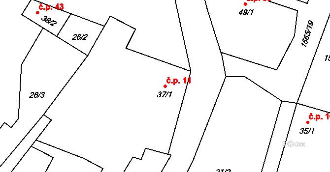 Horní Heřmanice 11 na parcele st. 37/1 v KÚ Horní Heřmanice, Katastrální mapa