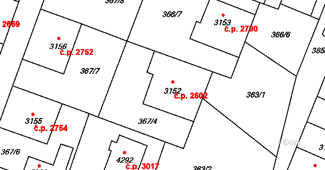 Břeclav 2602 na parcele st. 3152 v KÚ Břeclav, Katastrální mapa