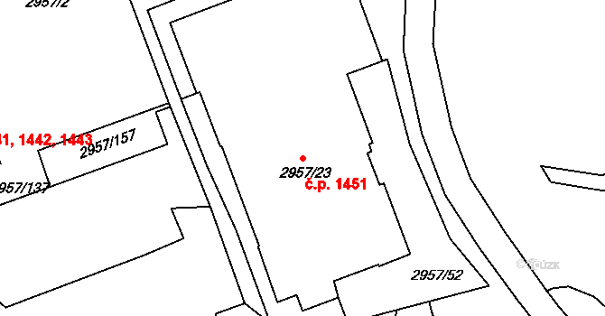 Pelhřimov 1451 na parcele st. 2957/23 v KÚ Pelhřimov, Katastrální mapa