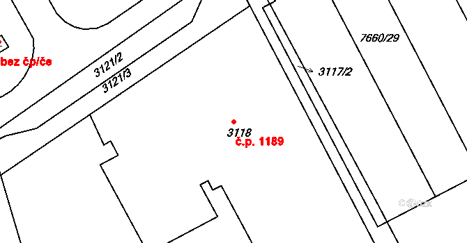 Frýdek 1189, Frýdek-Místek na parcele st. 3118 v KÚ Frýdek, Katastrální mapa