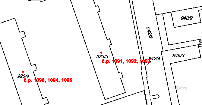 Frýdlant 1091,1092,1093, Frýdlant nad Ostravicí na parcele st. 923/3 v KÚ Frýdlant nad Ostravicí, Katastrální mapa