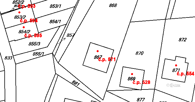 Jablůnka 571 na parcele st. 867 v KÚ Jablůnka, Katastrální mapa
