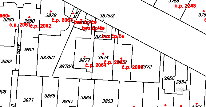 Vinohrady 2065, Praha na parcele st. 3874 v KÚ Vinohrady, Katastrální mapa