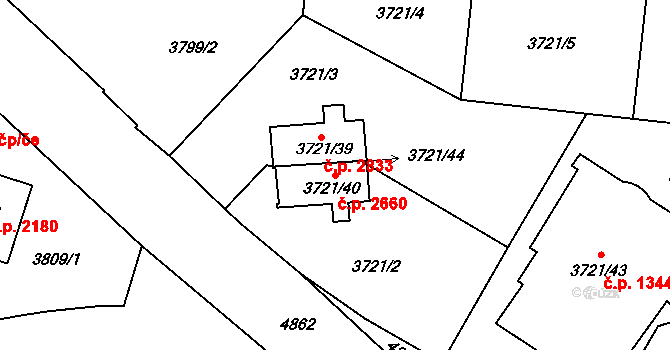 Smíchov 2660, Praha na parcele st. 3721/40 v KÚ Smíchov, Katastrální mapa