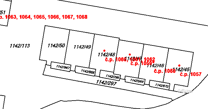 Řepy 1060,1061,1062, Praha na parcele st. 1142/48 v KÚ Řepy, Katastrální mapa