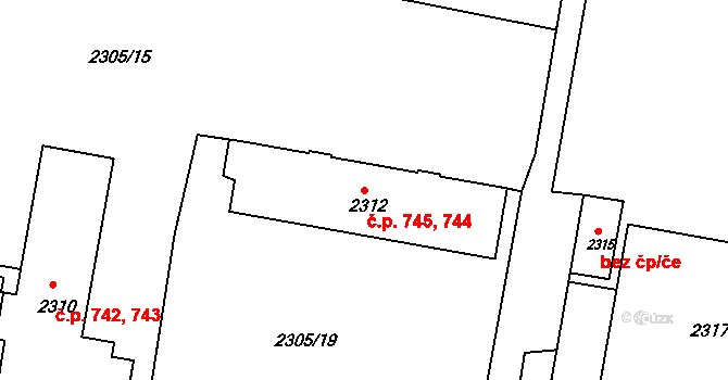 České Budějovice 3 744,745, České Budějovice na parcele st. 2312 v KÚ České Budějovice 3, Katastrální mapa