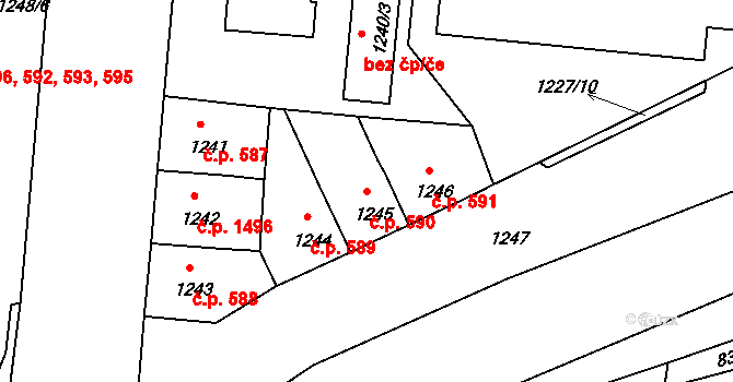 České Budějovice 6 590, České Budějovice na parcele st. 1245 v KÚ České Budějovice 6, Katastrální mapa