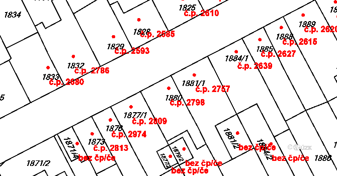 Chomutov 2798 na parcele st. 1880 v KÚ Chomutov II, Katastrální mapa