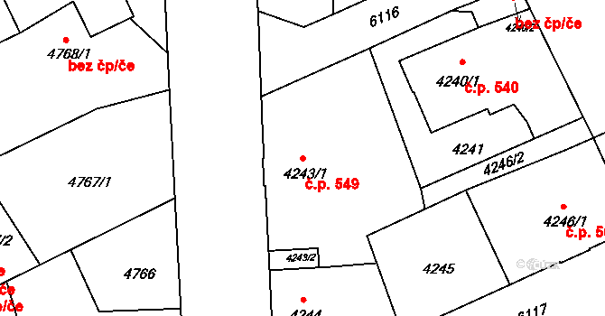Liberec III-Jeřáb 549, Liberec na parcele st. 4243/1 v KÚ Liberec, Katastrální mapa